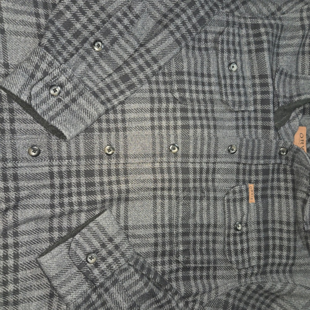 Orvis Mens Gray Black Plaid Flannel Shirt Long Sleeve Button Down Medium - Picture 4 of 7